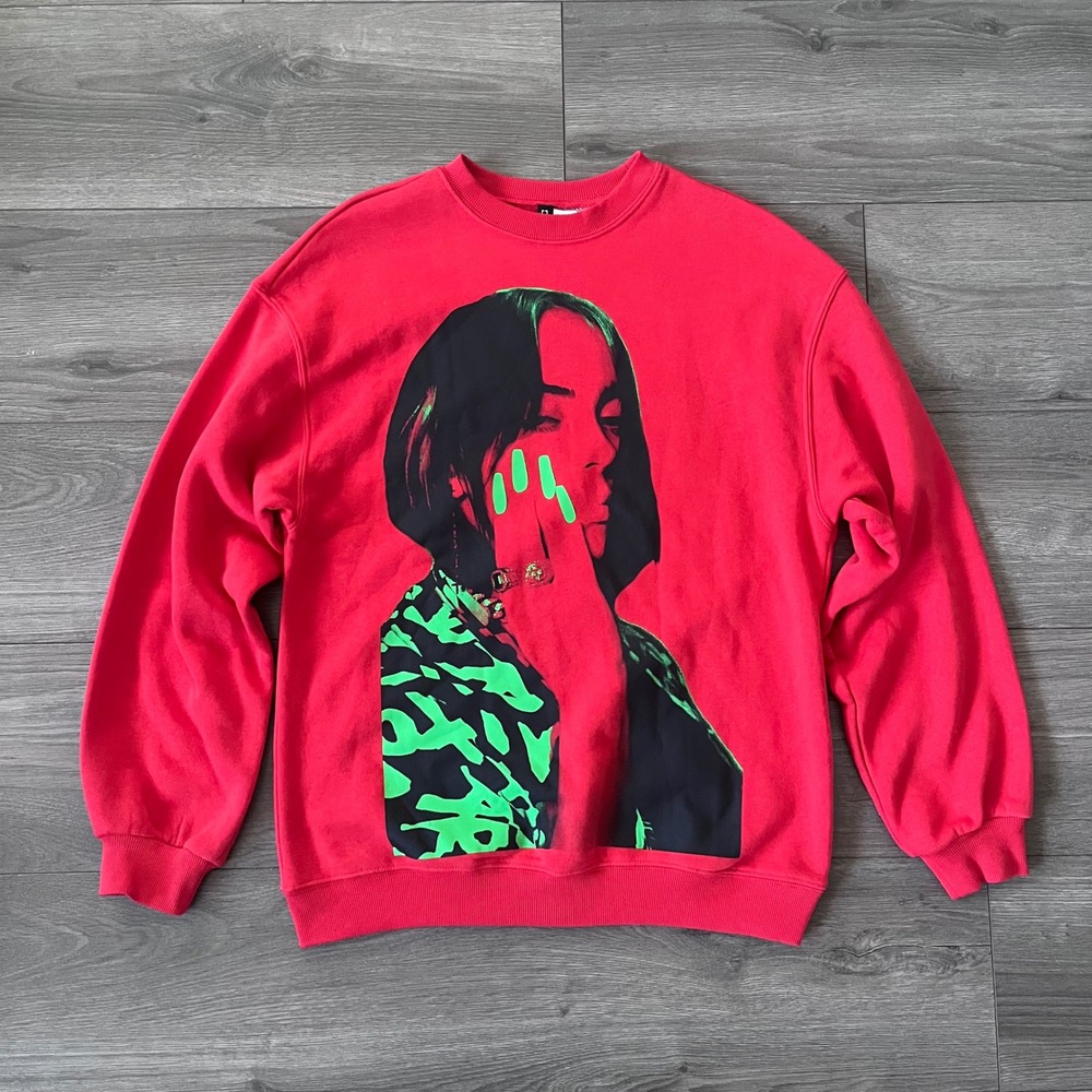 H&M Divided Billie Eilish Red Neon Green Graphic Sweatshirt XS